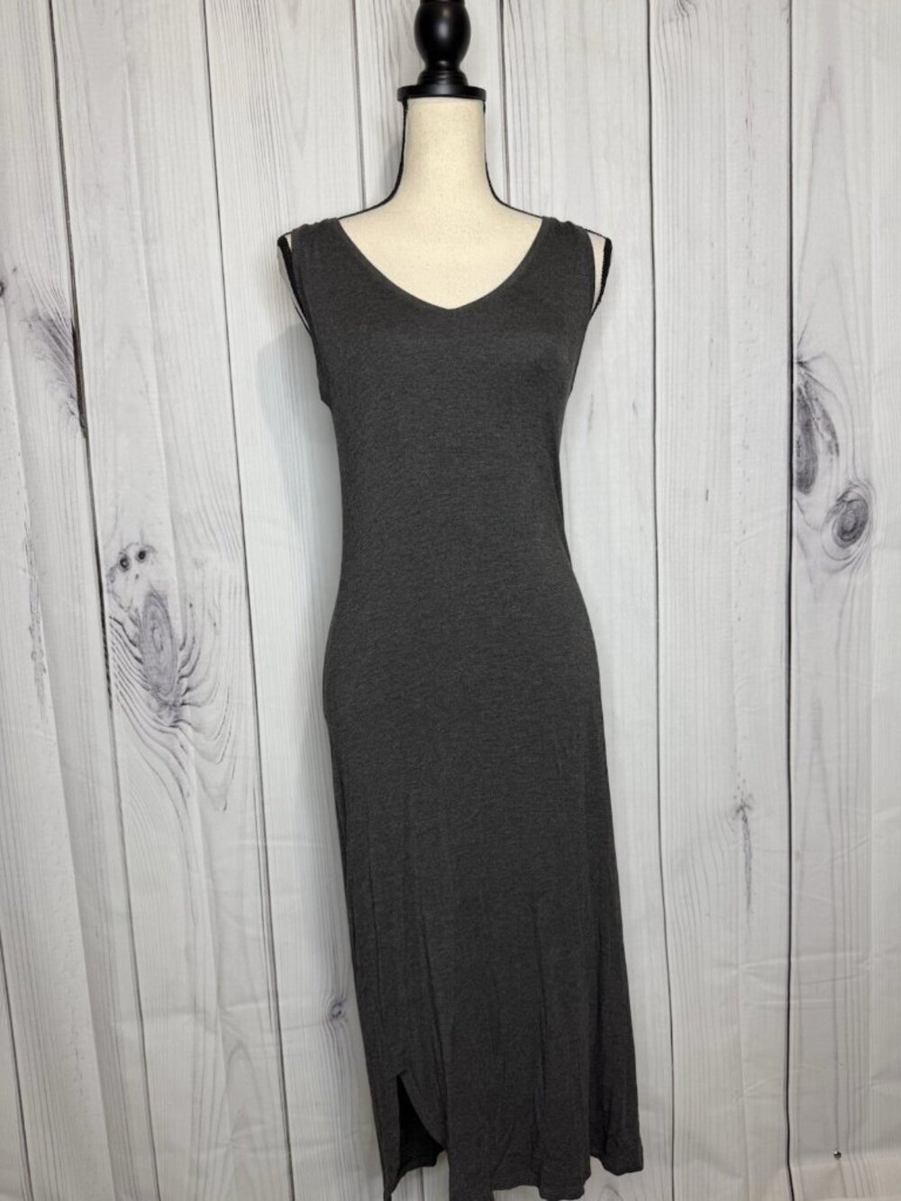 Daily Ritual Womens Long Gray Knit Tank Dress Stretchy Size S V-Neck